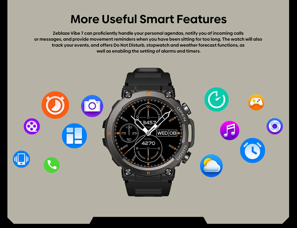 Zeblaze VIBE 7 Smartwatch 1.39'' HD Color Display, Bluetooth 5.0, Women Health, 100+ Sports Modes, 25 Days Battery Life - Khaki