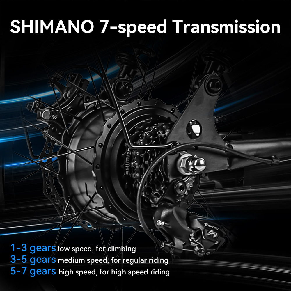 Z8 Electric Bike 20*4.0 Inch Fat Tire 48V 500W Motor 15Ah Battery 45km/h Max Speed 7-Speed Shimano Derailleur Front & Rear Mechanical Disc Brake