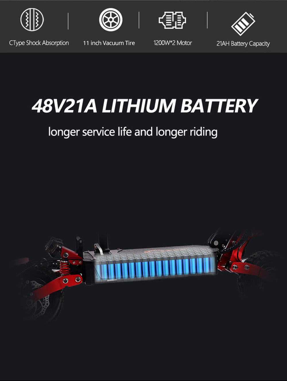 BEZIOR S2 Folding Electric Scooter 1200W*2 Dual Motor LCD Display Max 65Km/h 11 Inch Off-Road Tire 21Ah Battery Up To 60km Range Dual Shock Mitigation Dual Disk Brake LED Light - Red 15 BEZIOR S2 Folding Electric Scooter 1200W*2 Dual Motor LCD Display Max 65Km/h 11 Inch Off-Road Tire 21Ah Battery up to 60km Range Dual Shock Mitigation Dual Disk Brake LED Light - Red