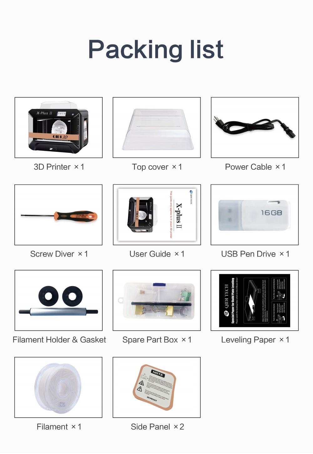 QIDI X-PLUS 2 Imprimante 3D,  Qualité Industrielle,  Double Axe Z,  Impression Haute Précision Nylon/Fibre de Carbone/PC,  Connexion WiFi,  270x200x200mm
