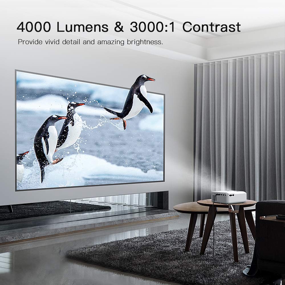 Apeman 4000 Lumen 720P Supported Mini Projector, 200'' Display 50000 Hrs LED Life, Dual Speakers Portable Projector