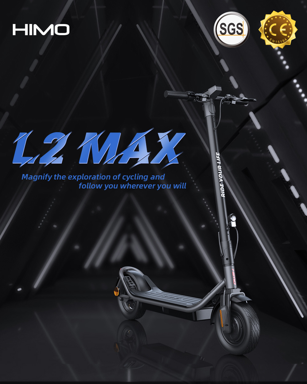 HIMO L2 MAX Folding Electric Scooter 10 Inch Tires 350W Brushless Motor 36V 10.4Ah Battery 25KM/H Speed 100KG Max Load Double Brakes - Gray
