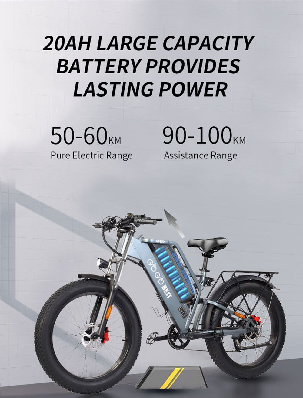 GOGOBEST GF650 Electric Bicycle 26*4.0 Inch Fat Tires 1000W Motor 45Km/h Top Speed 48V 20Ah Battery 90-100KM Max Range Dual Hydraulic Disc Brakes Shimano 7-Speed Transmission