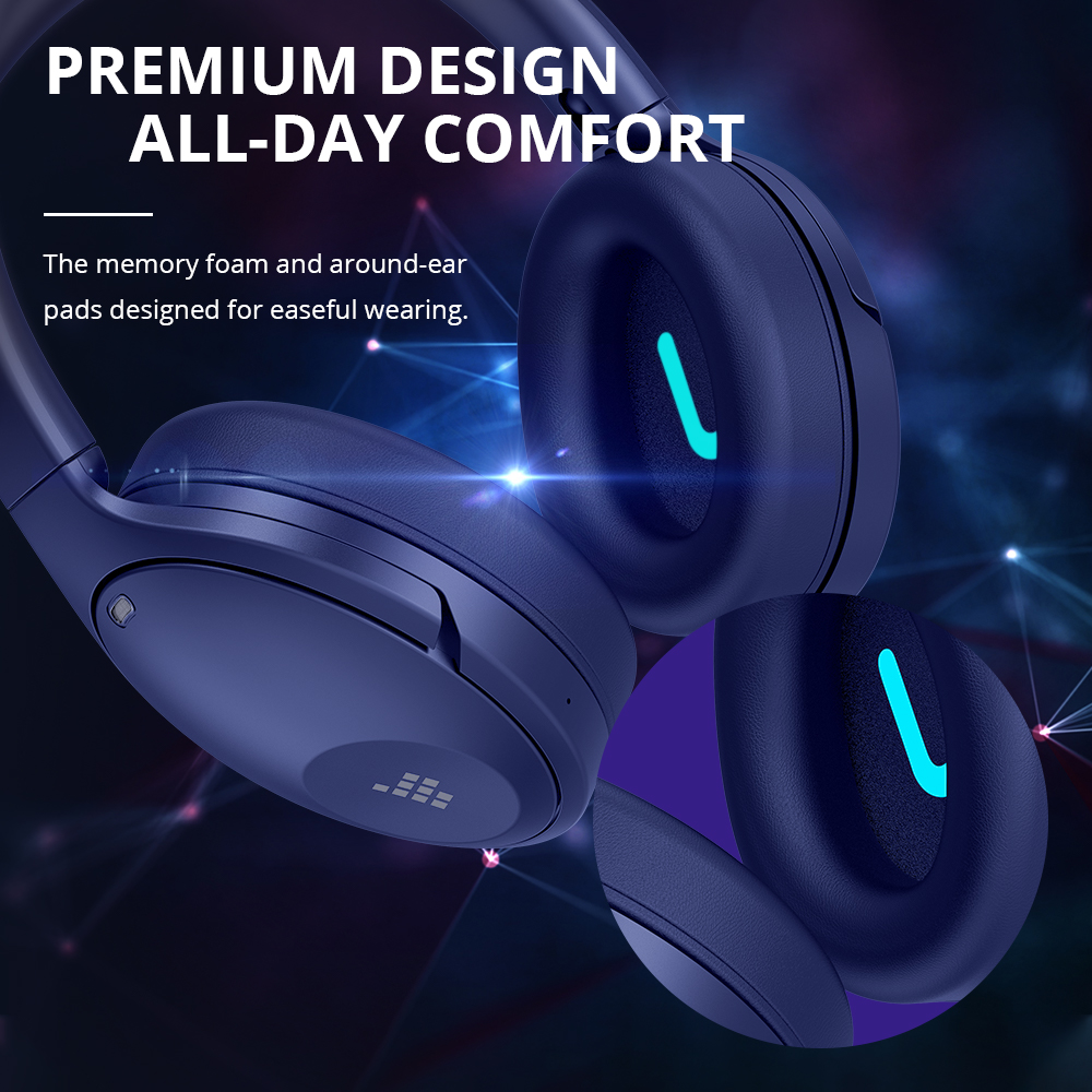 Tronsmart Apollo Q10 ANC Active Noise Cancelling Bluetooth Headphones Reduce noise level up to 35dB 40mm Audio Driver 100 Hours Battery Life 5 Mics Deep Bass Adjustable Headband For Travel Home Office, Blue