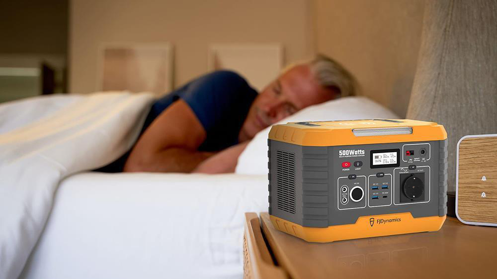 FJDynamics PowerSec MP500 Power Station, 520Wh 500W Pure Sine Wave AC Output, 10W Wireless Charging, 8 Output Ports, LED Light - EU Plug