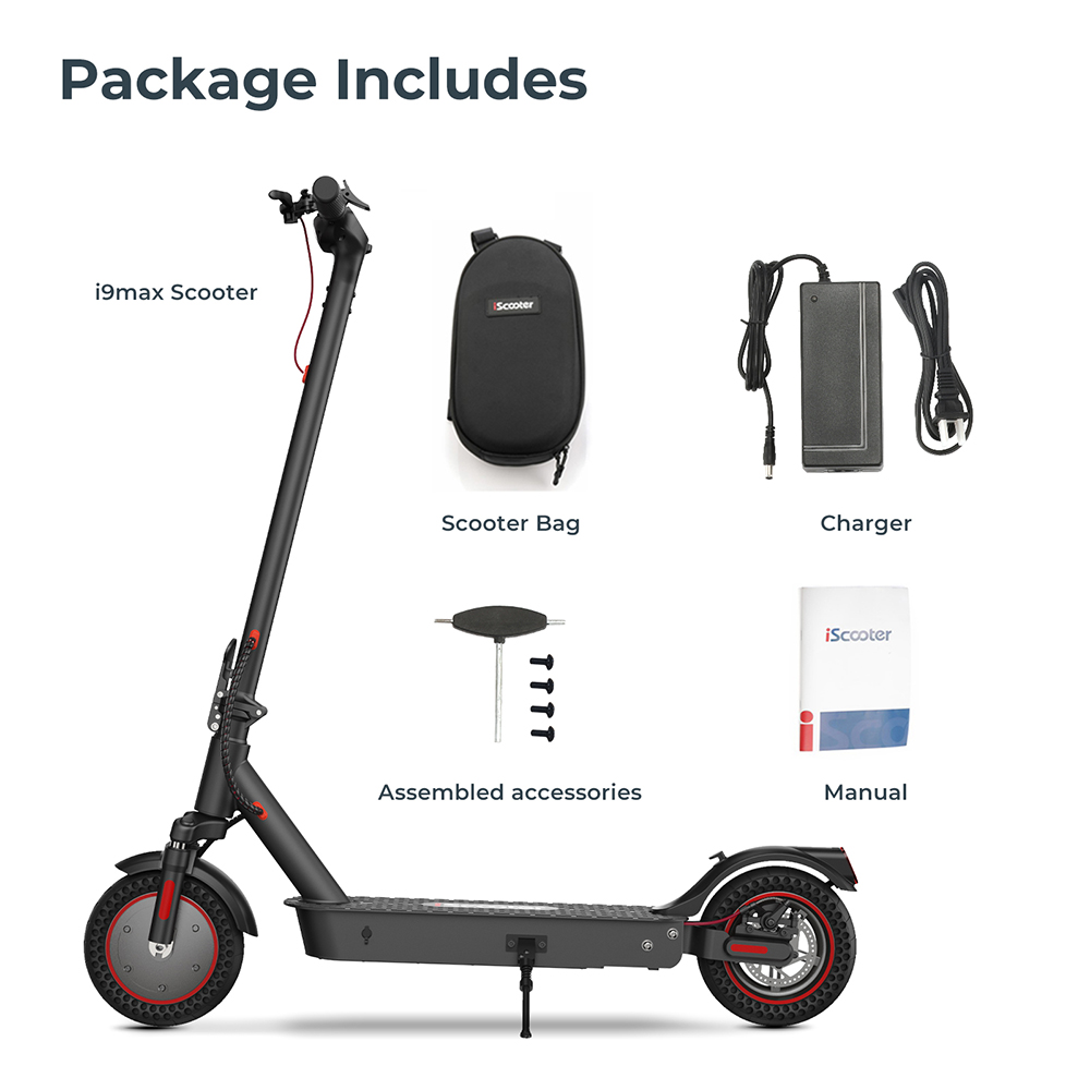 iScooter i9 Max Electric Scooter 10'' Honeycomb Tire 500W Motor 36V10Ah Battery 22 Miles Max Range Dual Shock Absorption