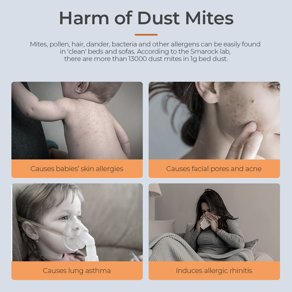 Smarock S10 Smart Dual-Cup Mite Cleaner 13KPa Suction 500W Power Metal Brushroll Multi-Directional Heating Professional UV Light Ultrasonic Tech 99.9% Removing Mites 0.5L Dust Cup - White