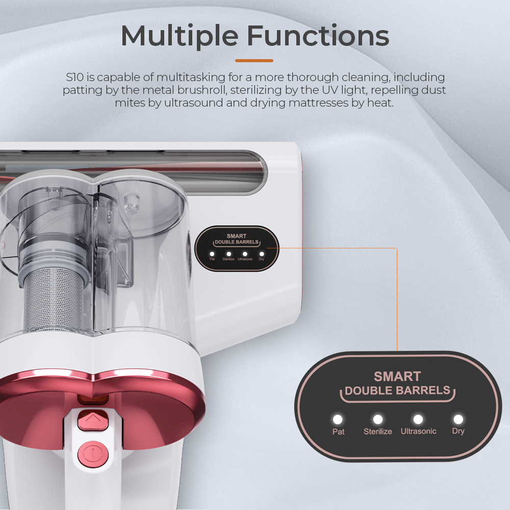 Smarock S10 Smart Dual-Cup Mite Cleaner 13KPa Suction 500W Power Metal Brushroll Multi-Directional Heating Professional UV Light Ultrasonic Tech 99.9% Removing Mites 0.5L Dust Cup - White