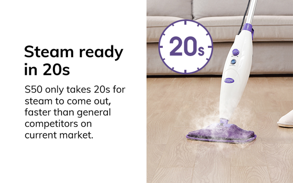 EASINE by ILIFE S50 Wired Steam Mop 1300W Power 450ml Water Tank 10 Levels Adjustable 20s Fast Steam 120 Degree Celsius High-Temperature 99% Sterilization Overheat Protection - Purple