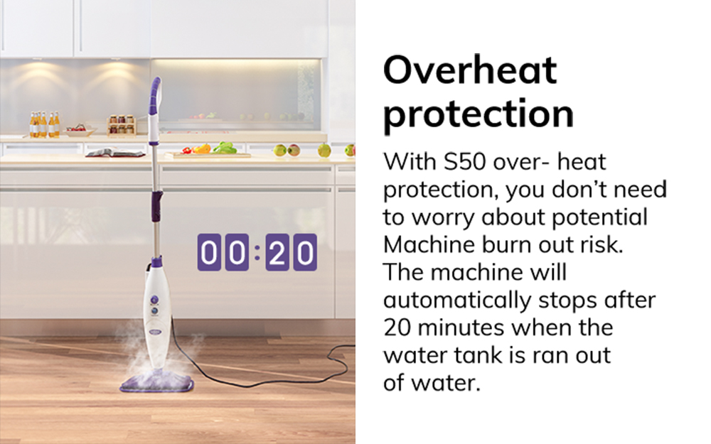 EASINE by ILIFE S50 Wired Steam Mop 1300W Power 450ml Water Tank 10 Levels Adjustable 20s Fast Steam 120 Degree Celsius High-Temperature 99% Sterilization Overheat Protection - Purple