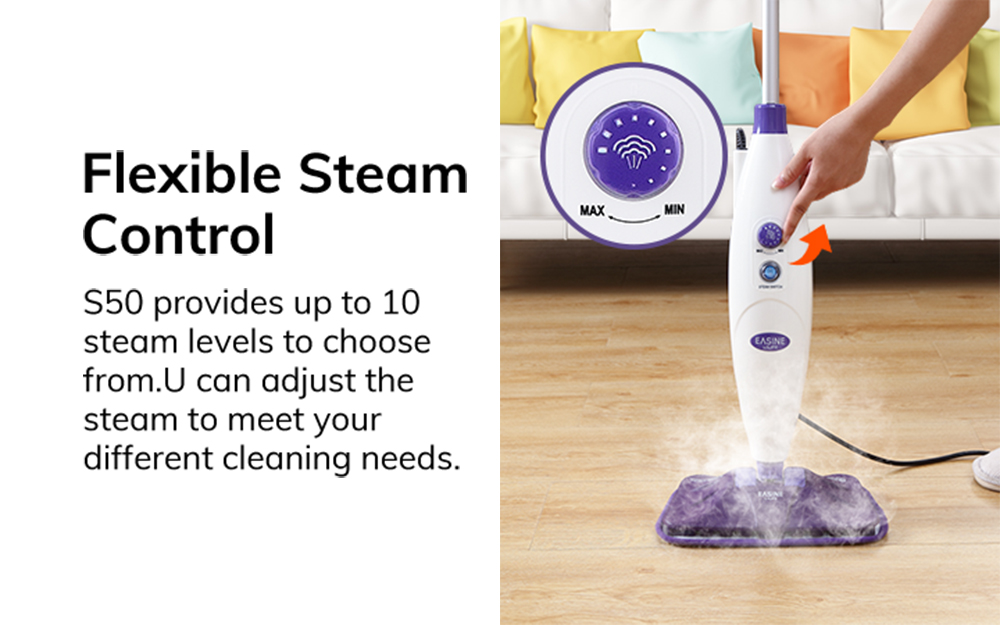 EASINE by ILIFE S50 Wired Steam Mop 1300W Power 450ml Water Tank 10 Levels Adjustable 20s Fast Steam 120 Degree Celsius High-Temperature 99% Sterilization Overheat Protection - Purple