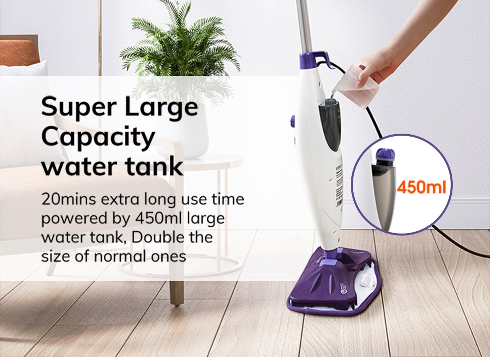 EASINE by ILIFE S50 Wired Steam Mop 1300W Power 450ml Water Tank 10 Levels Adjustable 20s Fast Steam 120 Degree Celsius High-Temperature 99% Sterilization Overheat Protection - Purple