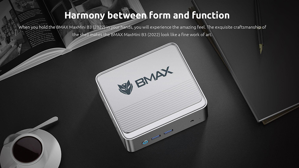 BMAX B3 Mini PC Intel® Jasper Lake N5095, Windows 11 (64-bittinen) OS, 8 + 256 Gt, Dual Band WiFi, hopea