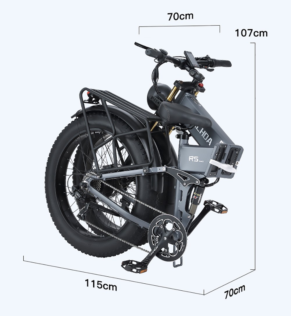 BURCHDA R5 Pro Folding Electric Bike 26*4.0 Inch Fat Tire 1000W Motor 50Km/h Max Speed 48V 15Ah Battery For 60km Range Double Shock Absorbers - Grey 26 BURCHDA R5 Pro Folding Electric Bike 26*4.0 Inch Fat Tire 1000W Motor 50Km/h Max Speed 48V 15Ah Battery For 60km Range Double Shock Absorbers - Grey -rockbros-shop BURCHDA R5 Pro Electric Bike 26 4 0 inch Tire Grey 518790 16