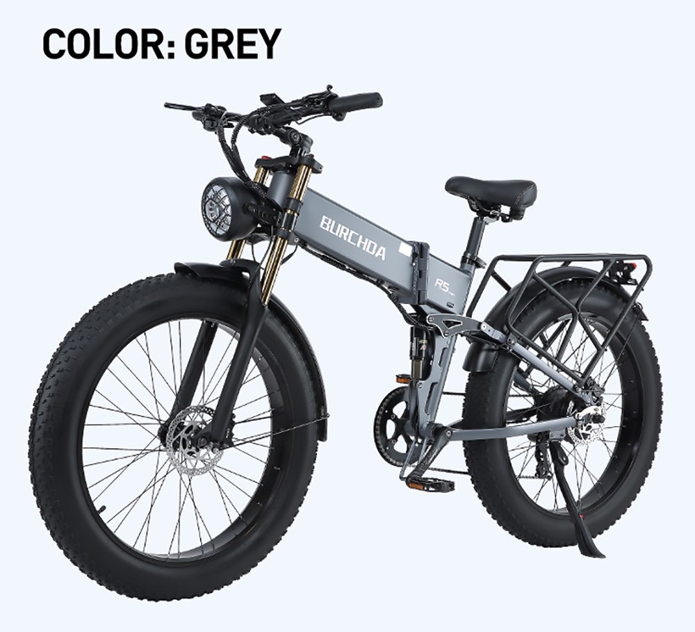 BURCHDA R5 Pro Folding Electric Bike 26*4.0 Inch Fat Tire 1000W Motor 50Km/h Max Speed 48V 15Ah Battery For 60km Range Double Shock Absorbers - Grey 27 BURCHDA R5 Pro Folding Electric Bike 26*4.0 Inch Fat Tire 1000W Motor 50Km/h Max Speed 48V 15Ah Battery For 60km Range Double Shock Absorbers - Grey -rockbros-shop BURCHDA R5 Pro Electric Bike 26 4 0 inch Tire Grey 518790 17
