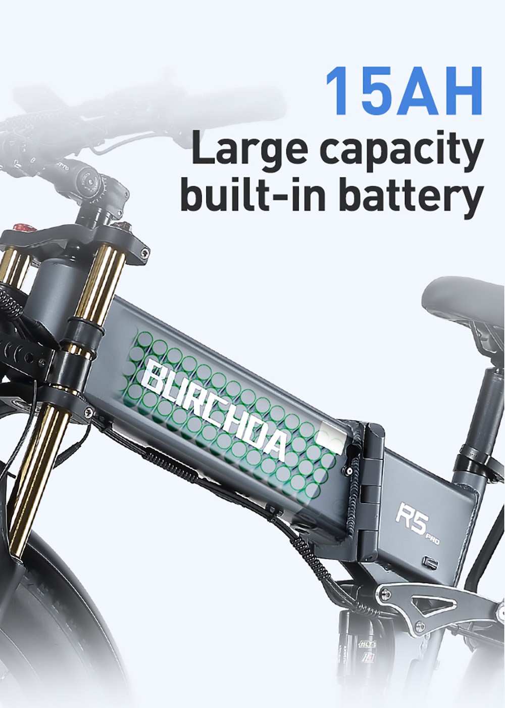 BURCHDA R5 Pro Folding Electric Bike 26*4.0 Inch Fat Tire 1000W Motor 50Km/h Max Speed 48V 15Ah Battery For 60km Range Double Shock Absorbers - Grey 13 BURCHDA R5 Pro Folding Electric Bike 26*4.0 Inch Fat Tire 1000W Motor 50Km/h Max Speed 48V 15Ah Battery For 60km Range Double Shock Absorbers - Grey -rockbros-shop BURCHDA R5 Pro Electric Bike 26 4 0 inch Tire Grey 518790 3