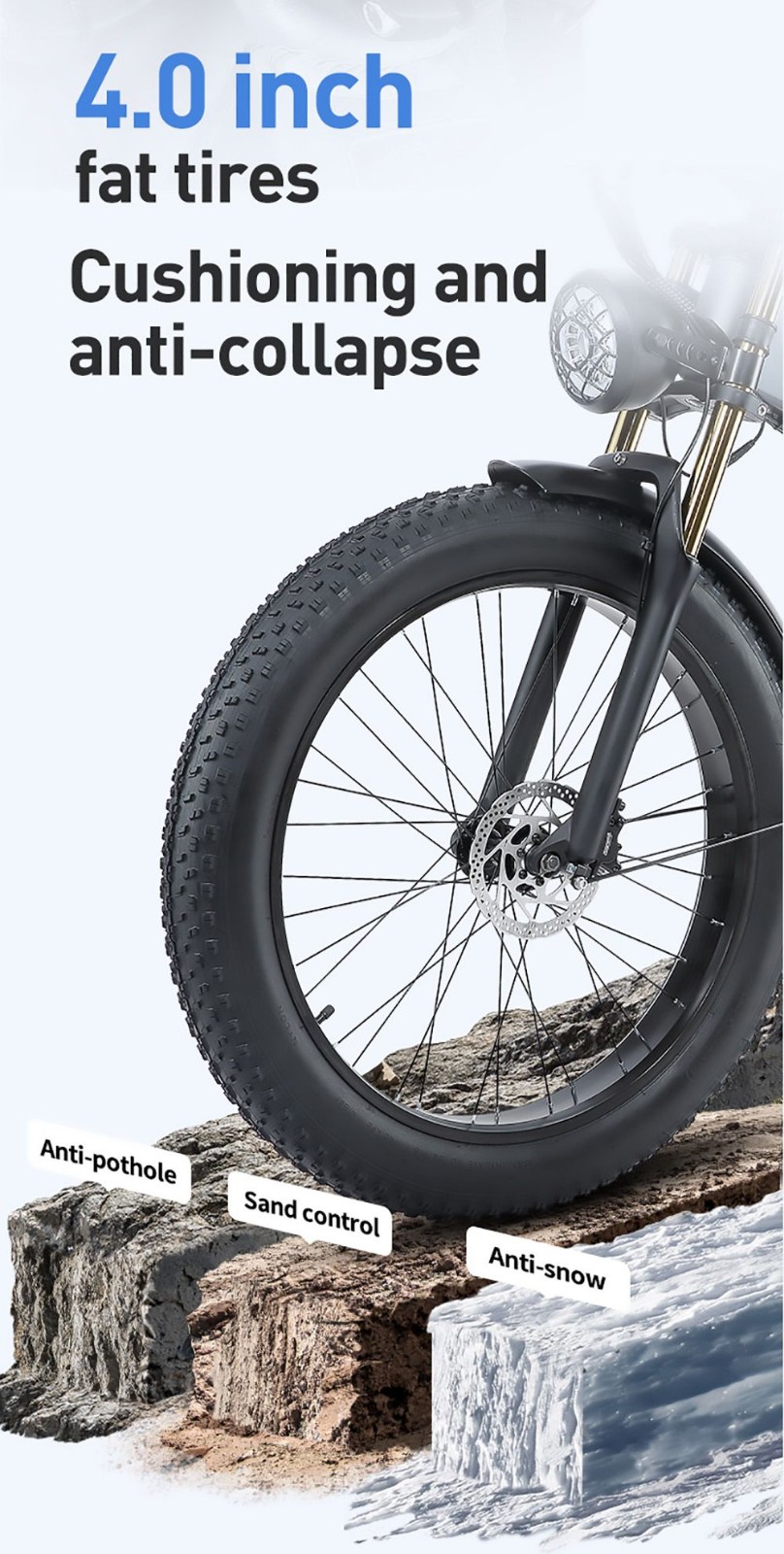 BURCHDA R5 Pro Folding Electric Bike 26*4.0 Inch Fat Tire 1000W Motor 50Km/h Max Speed 48V 15Ah Battery For 60km Range Double Shock Absorbers - Grey 16 BURCHDA R5 Pro Folding Electric Bike 26*4.0 Inch Fat Tire 1000W Motor 50Km/h Max Speed 48V 15Ah Battery For 60km Range Double Shock Absorbers - Grey -rockbros-shop BURCHDA R5 Pro Electric Bike 26 4 0 inch Tire Grey 518790 6