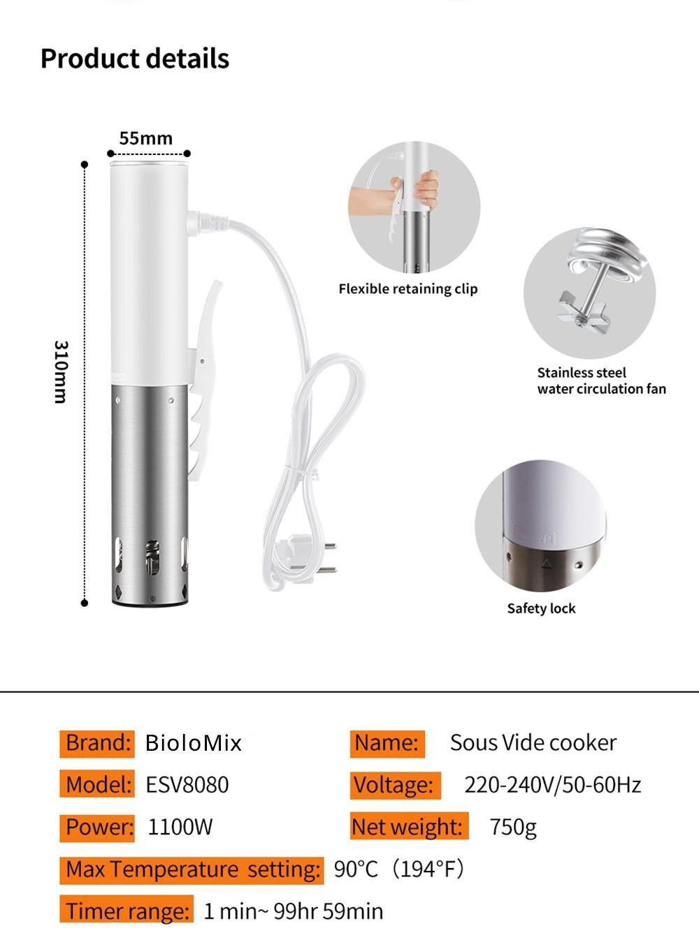 BioloMix ESV8080 Sous Vide Cooker Machine, Immersion Circulator Vacuum Slow Cooker Heater, IPX7 Waterproof, Accurate Temperature -JIMMY Shop BioloMix ESV8080 Sous Vide Cooker Machine 518816 10