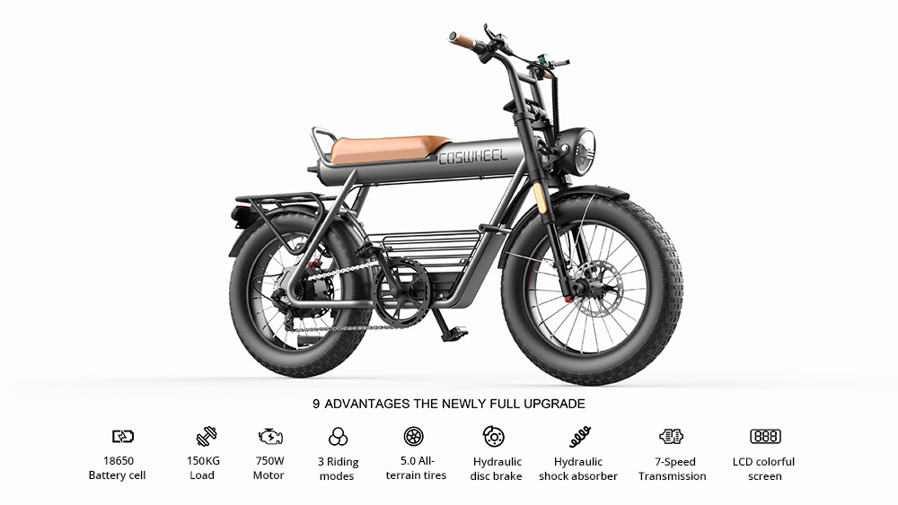 COSWHEEL CT20 Electric Mountain Bike 20*5.0 Inch All-terrain Fat Tire, 750W Brushless Motor 45km/h Max Speed 48V 25Ah Battery 150kg Load -rockbros-shop COSWHEEL CT20 Electric Bike 20 5 0 All terrain Tire 518575 1