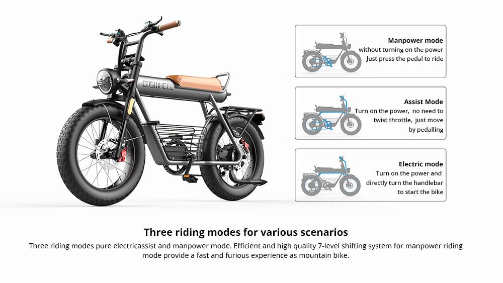 COSWHEEL CT20 Electric Mountain Bike 20*5.0 Inch All-terrain Fat Tire, 750W Brushless Motor 45km/h Max Speed 48V 25Ah Battery 150kg Load -rockbros-shop COSWHEEL CT20 Electric Bike 20 5 0 All terrain Tire 518575 8
