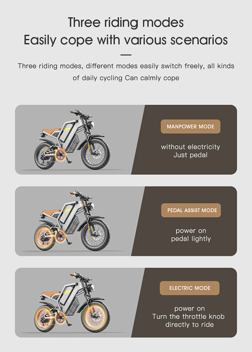 COSWHEEL GT20 Electric Off-road Bike, 20*4.0 Inch Tire, 750W Motor 45km/h Max Speed, 25Ah Battery For 140-160km Range 26 COSWHEEL GT20 Electric Off-road Bike, 20*4.0 Inch Tire, 750W Motor 45km/h Max Speed, 25Ah Battery For 140-160km Range -rockbros-shop COSWHEEL GT20 Electric Off road Bike 518577 12