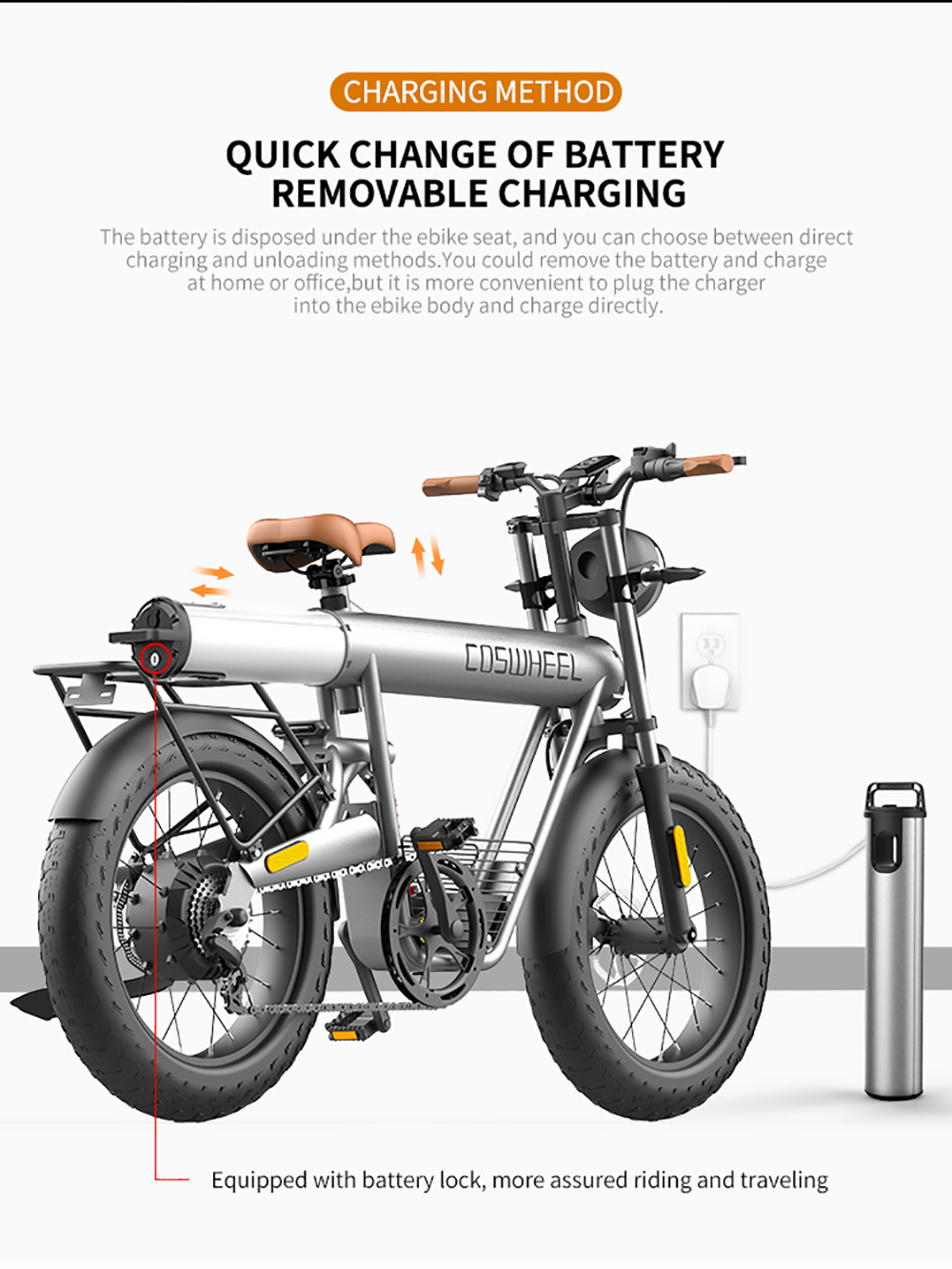 COSWHEEL T20R All-Terrain E-Bike, 20*4.0'' Tires, 750W Brushless Motor 45km/h Max Speed, 20Ah Battery 150kg Load -rockbros-shop COSWHEEL T20R All Terrain E Bike 518573 3