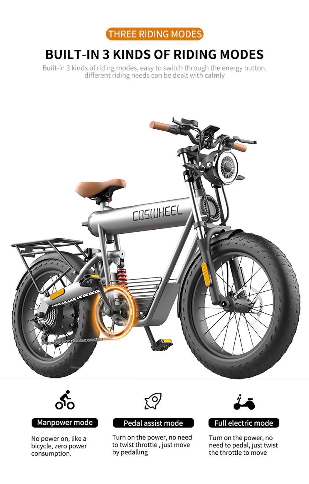 COSWHEEL T20R All-Terrain E-Bike, 20*4.0'' Tires, 750W Brushless Motor 45km/h Max Speed, 20Ah Battery 150kg Load -rockbros-shop COSWHEEL T20R All Terrain E Bike 518573 4