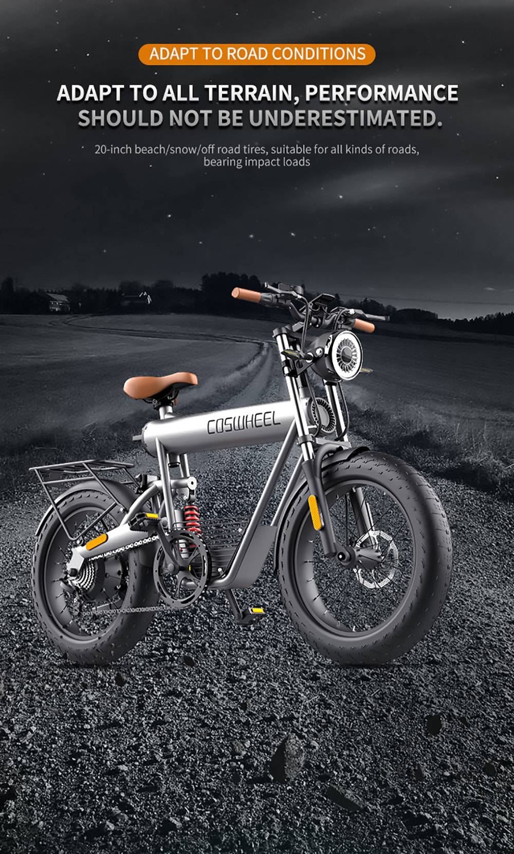 COSWHEEL T20R All-Terrain E-Bike, 20*4.0'' Tires, 750W Brushless Motor 45km/h Max Speed, 20Ah Battery 150kg Load -rockbros-shop COSWHEEL T20R All Terrain E Bike 518573 7