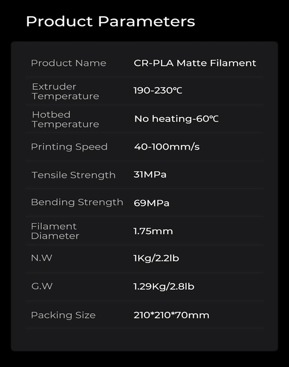 Creality CR 1.75mm Matte PLA 3D Printing Filament 1KG Matte Grey -BioloMix Shop Creality CR 1 75mm Matte PLA 3D Printing Filament 1KG Matte Grey 518613 11