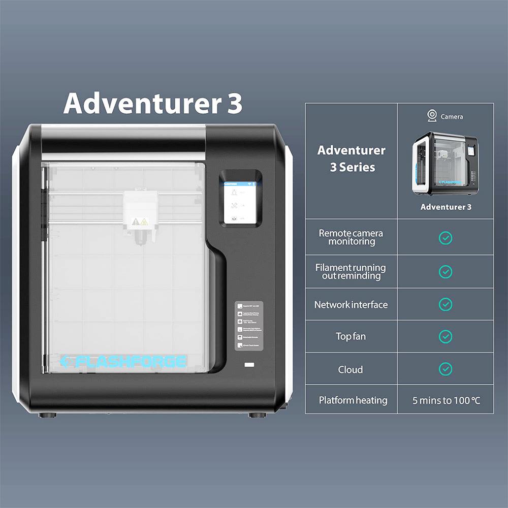 Flashforge Adventurer 3 3D Printer Auto Leveling Quick Removable Nozzle Ultra-Mute Cloud Printing