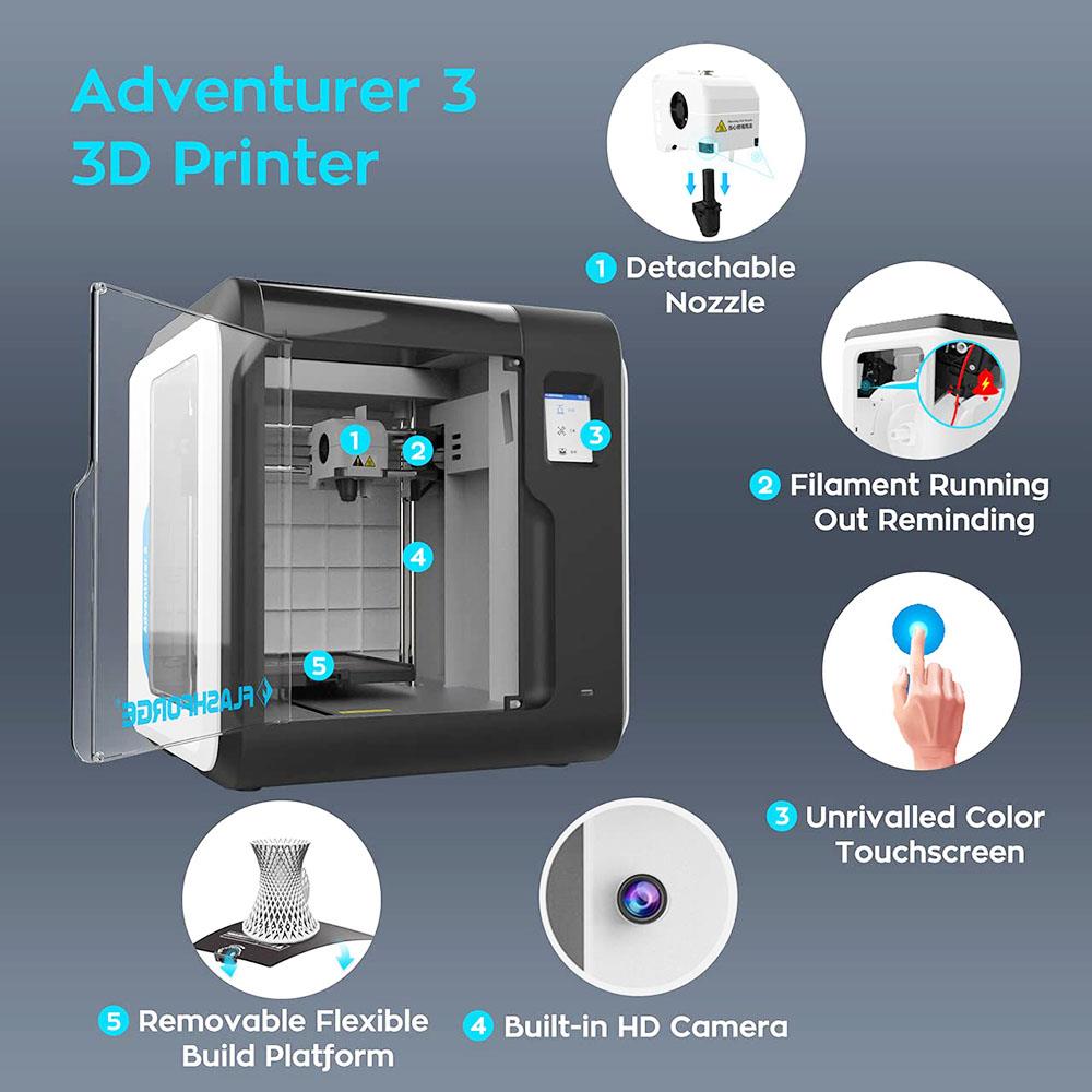 Flashforge Adventurer 3 3D Printer Auto Leveling Quick Removable Nozzle Ultra-Mute Cloud Printing