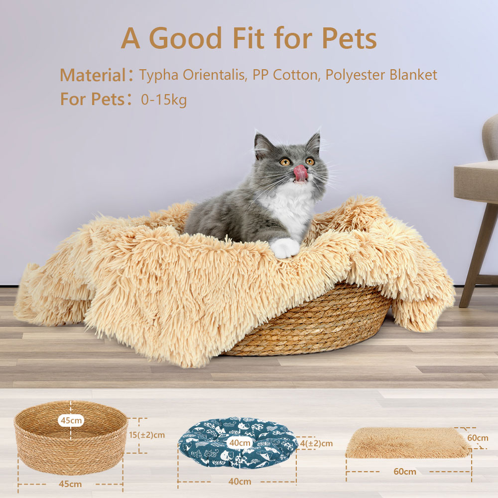 Fluffee Cat Bed with Blanket, Basket & Cushion