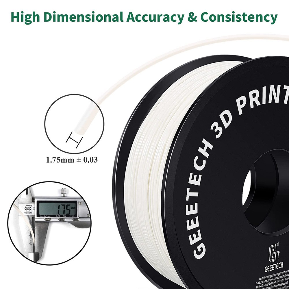 Geeetech ABS Filament For 3D Printer, 1.75mm Dimensional Accuracy +/- 0.03mm 1kg Spool (2.2 Lbs) - White -BioloMix Shop Geeetech ABS Filament for 3D Printer White 518769 1