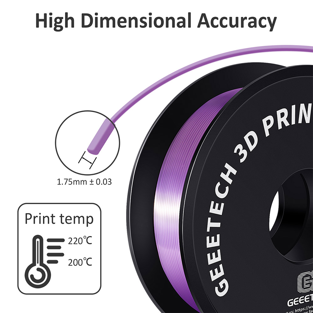 Geeetech Silk PLA Filament For 3D Printer, 1.75mm Dimensional Accuracy +/- 0.03mm 1kg Spool (2.2 Lbs) - Purple 16 Geeetech Silk PLA Filament For 3D Printer, 1.75mm Dimensional Accuracy +/- 0.03mm 1kg Spool (2.2 Lbs) - Purple -Deals Accessories Store Geeetech Silk PLA Filament for 3D Printer Purple 518563 4