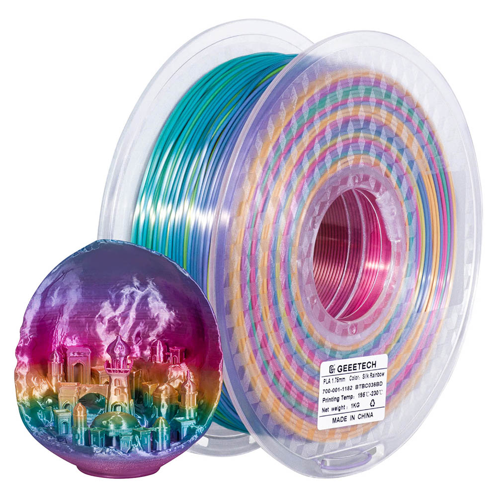 Geeetech Silk PLA Filament For 3D Printer, 1.75mm Dimensional Accuracy +/- 0.03mm 1kg Spool (2.2 Lbs) - Rainbow -BioloMix Shop Geeetech Silk PLA Filament for 3D Printer Rainbow 518564 0