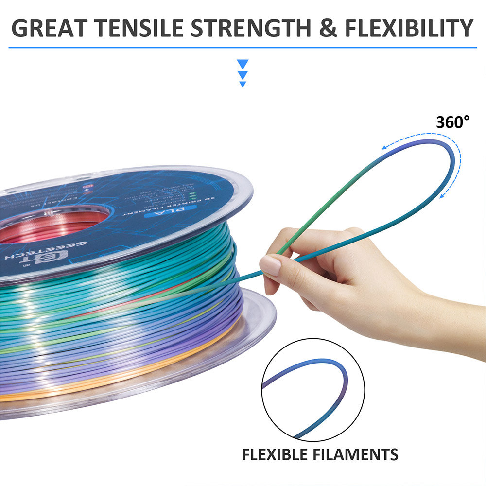 Geeetech Silk PLA Filament For 3D Printer, 1.75mm Dimensional Accuracy +/- 0.03mm 1kg Spool (2.2 Lbs) - Rainbow -BioloMix Shop Geeetech Silk PLA Filament for 3D Printer Rainbow 518564 3