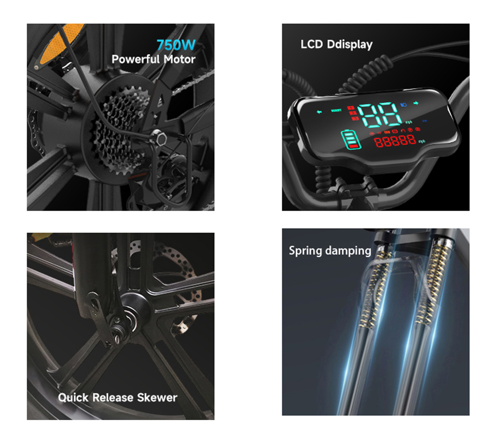 HAPPYRUN HR-G50 Electric Bike 20*4.0 Inch Fat Tires 48V 18Ah Battery 750W Motor 45Km/h Max Speed Retro Ebike Max Load 150kg Shimano 7-Speed Gear -rockbros-shop HAPPYRUN HR G50 Electric Bike 518904 7