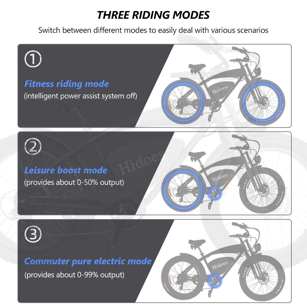 Hidoes B3 Electric Mountain Bike 26*4.0 Inch Off-Road Fat Tires 1200W Brushless Motor 25Km/h Max Speed 48V 17.5Ah Battery For 50-60KM Mileage -rockbros-shop Hidoes B3 Electric Bike 1200W Brushless Motor EU 518649 2