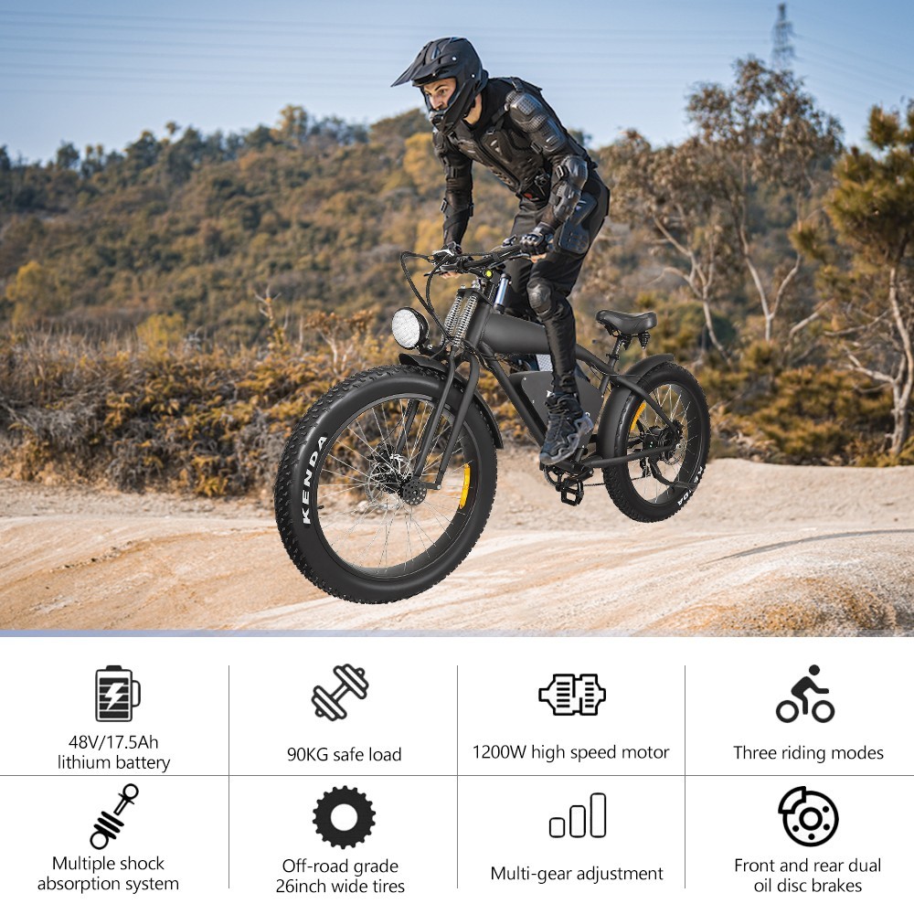 Hidoes B3 Electric Mountain Bike 26*4.0 Inch Off-Road Fat Tires 1200W Brushless Motor 25Km/h Max Speed 48V 17.5Ah Battery For 50-60KM Mileage -rockbros-shop Hidoes B3 Electric Bike 1200W Brushless Motor EU 518649 4