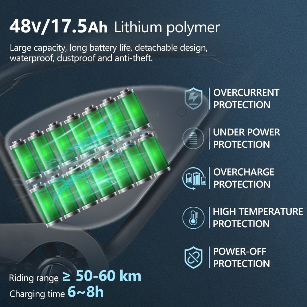 Hidoes B3 Electric Mountain Bike 26*4.0 Inch Off-Road Fat Tires 1200W Brushless Motor 25Km/h Max Speed 48V 17.5Ah Battery For 50-60KM Mileage -rockbros-shop Hidoes B3 Electric Bike 1200W Brushless Motor EU 518649 7