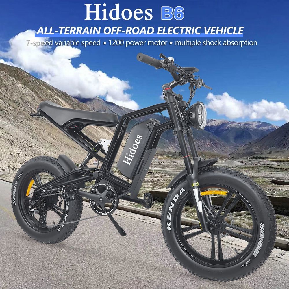 Hidoes B6 All-terrain Electric Bike 20 Inch Off-road Fat Tire, 1200W High Speed Motor 60Km/h Max Speed 48V 17.5Ah Battery Dual Oil Disc Brakes -rockbros-shop Hidoes B6 All terrain Electric Bike 20 Off road Tire 518650 0