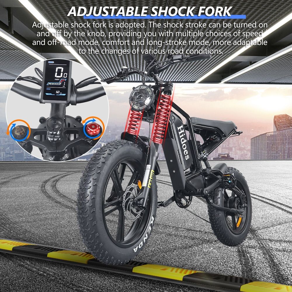Hidoes B6 All-terrain Electric Bike 20 Inch Off-road Fat Tire, 1200W High Speed Motor 60Km/h Max Speed 48V 17.5Ah Battery Dual Oil Disc Brakes -rockbros-shop Hidoes B6 All terrain Electric Bike 20 Off road Tire 518650 12
