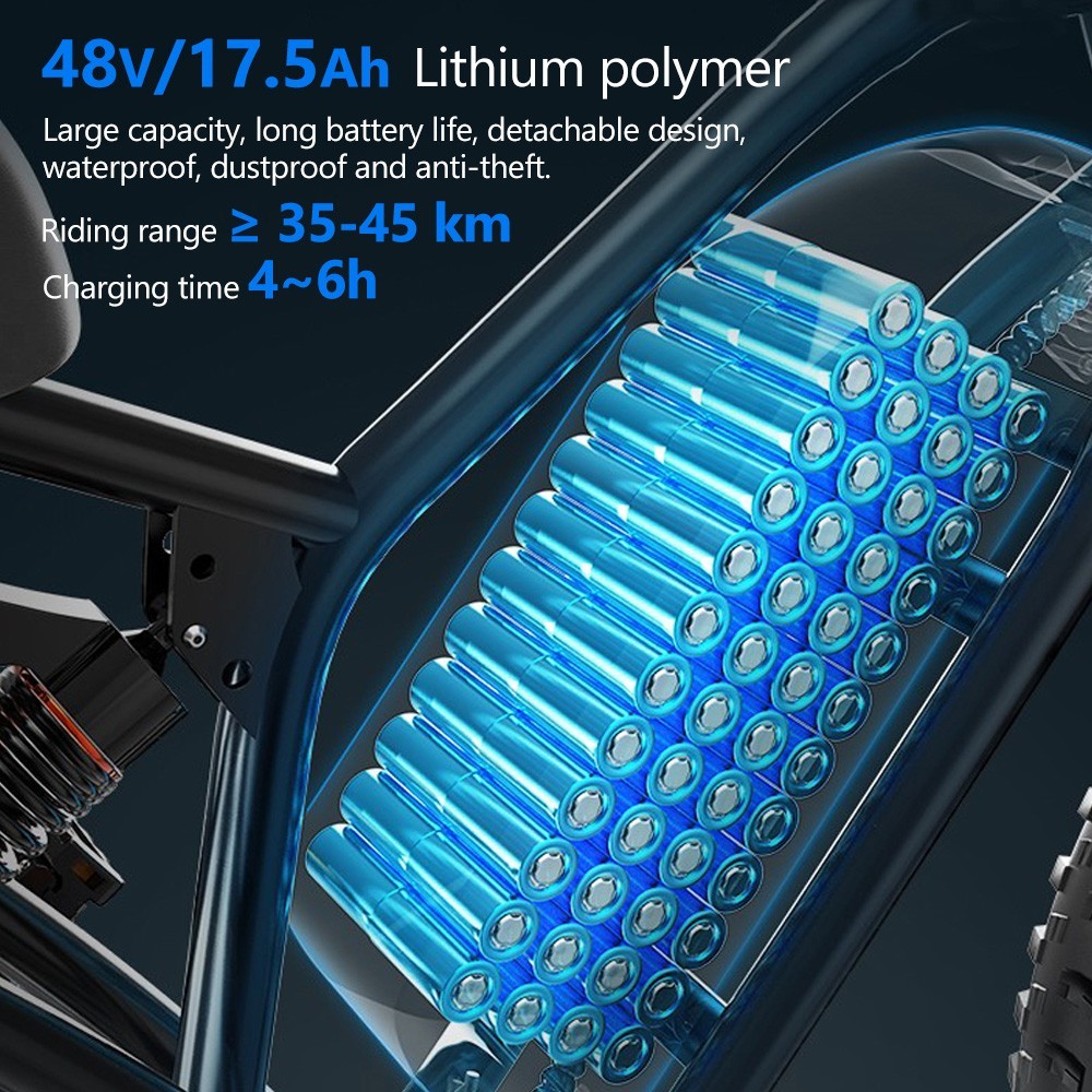 Hidoes B6 All-terrain Electric Bike 20 Inch Off-road Fat Tire, 1200W High Speed Motor 60Km/h Max Speed 48V 17.5Ah Battery Dual Oil Disc Brakes -rockbros-shop Hidoes B6 All terrain Electric Bike 20 Off road Tire 518650 4