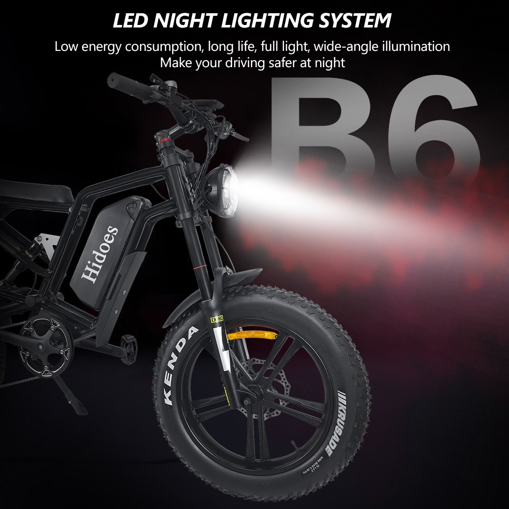 Hidoes B6 All-terrain Electric Bike 20 Inch Off-road Fat Tire, 1200W High Speed Motor 60Km/h Max Speed 48V 17.5Ah Battery Dual Oil Disc Brakes -rockbros-shop Hidoes B6 All terrain Electric Bike 20 Off road Tire 518650 5