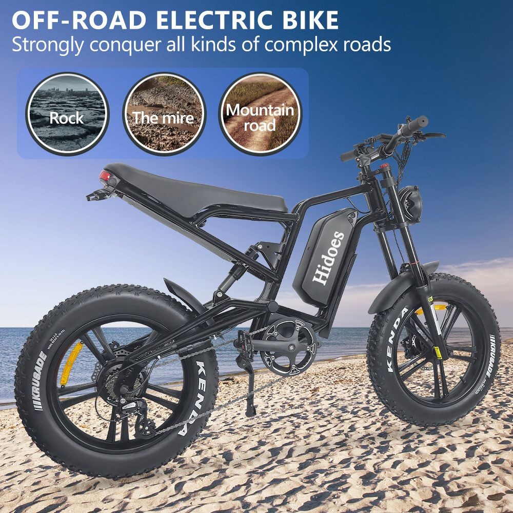 Hidoes B6 Electric Bike, 1200W Motor, 48V 15Ah Battery, 20″x4″ Fat Tires, 50km/h Max Speed, 75km Range, Front & Rear Oil Disc Brakes, Hydraulic Shock Absorber – Red