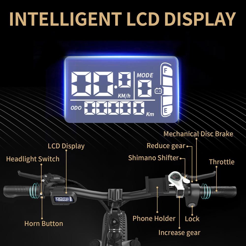 IDOTATA G20 Pro Electric Bike 20*4.0 Inch Chaoyang Fat Tire 48V 1000W Motor 12.8Ah Battery 45Km/h Max Speed Shimano 7 Speed Gear Mechanical Disc Brake IP54 Waterproof -rockbros-shop IDOTATA G20 Pro Electric Bike 518841 3