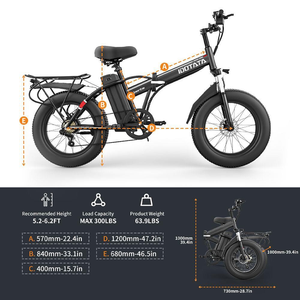 IDOTATA G20 Pro Electric Bike 20*4.0 Inch Chaoyang Fat Tire 48V 1000W Motor 12.8Ah Battery 45Km/h Max Speed Shimano 7 Speed Gear Mechanical Disc Brake IP54 Waterproof -rockbros-shop IDOTATA G20 Pro Electric Bike 518841 5