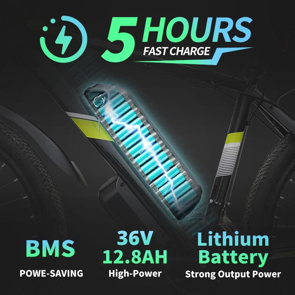 IDOTATA S26 Electric Bike 26 Inch Tire 36V 500W Motor 12.8Ah Battery 36Km/h Max Speed, Shimano 21 Speed Gear, 150kg Load -rockbros-shop IDOTATA S26 36V Electric Bike 518694 1