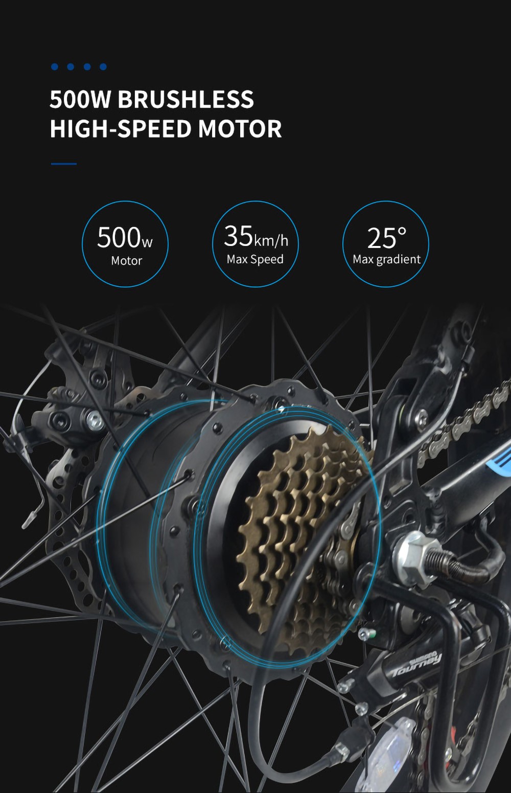 K5F Electric Bike 26*4.0 Inch Fat Tire, 500W Motor 35Km/h Max Speed, 48V 10Ah Battery, Disc Brake, 120kg Load - Black & Orange -rockbros-shop K5F Electric Bike 26 4 0 inch Tire Black Orange 518899 3