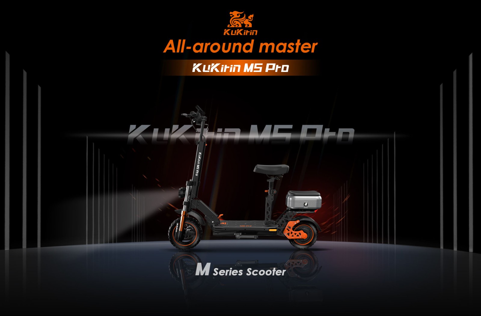 Elektrická kolobežka KuKirin M5 Pro 1000W motor 52Km/h maximálna rýchlosť 48V 20Ah batéria s dojazdom 70 km, dvojkotúčové brzdy, 7 svetiel, viacero rýchlostných režimov 120KG maximálne zaťaženie s odnímateľným sedadlom